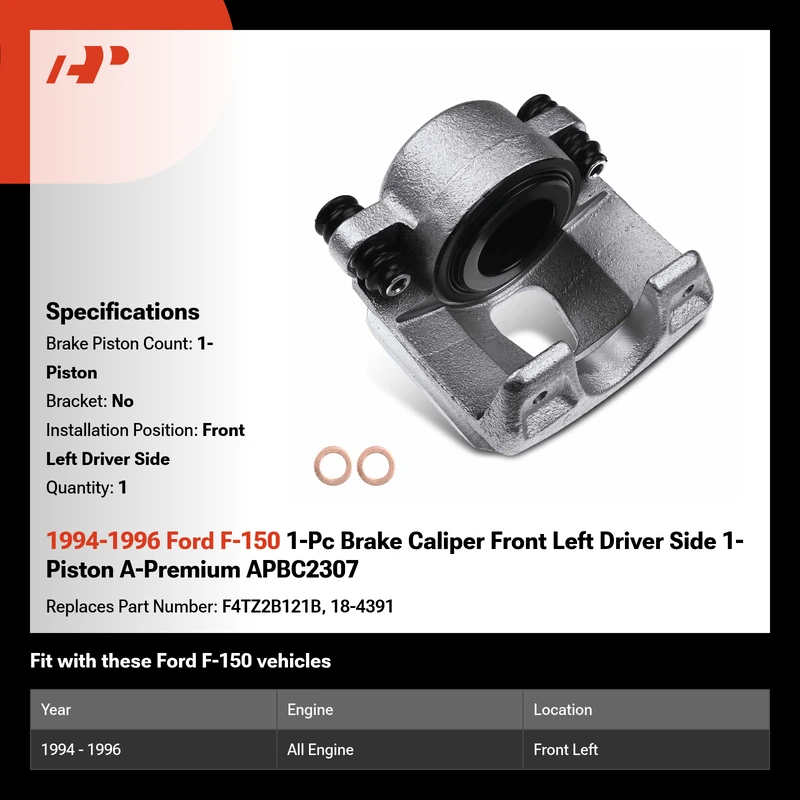 1994-1996 Ford F-150 1-Pc Brake Caliper Front Left Driver Side 1-Piston A-Premium APBC2307
