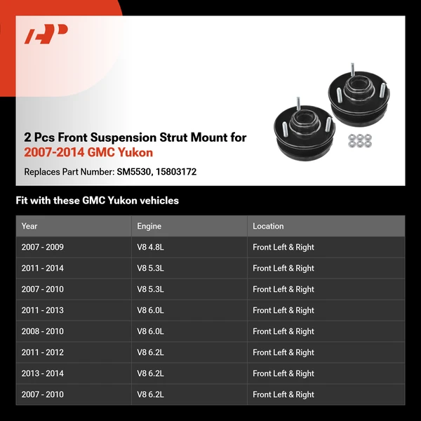 2 Pcs Front Suspension Strut Mount for 2007-2014 GMC Yukon