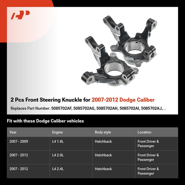 2 Pcs Front Steering Knuckle for 2007-2012 Dodge Caliber