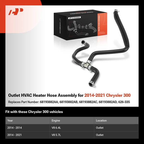 Outlet HVAC Heater Hose Assembly for 2014-2021 Chrysler 300