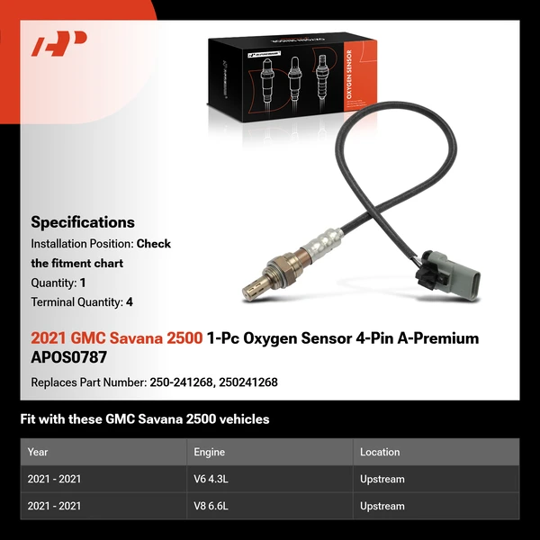 2021 GMC Savana 2500 1-Pc Oxygen Sensor 4-Pin A-Premium APOS0787