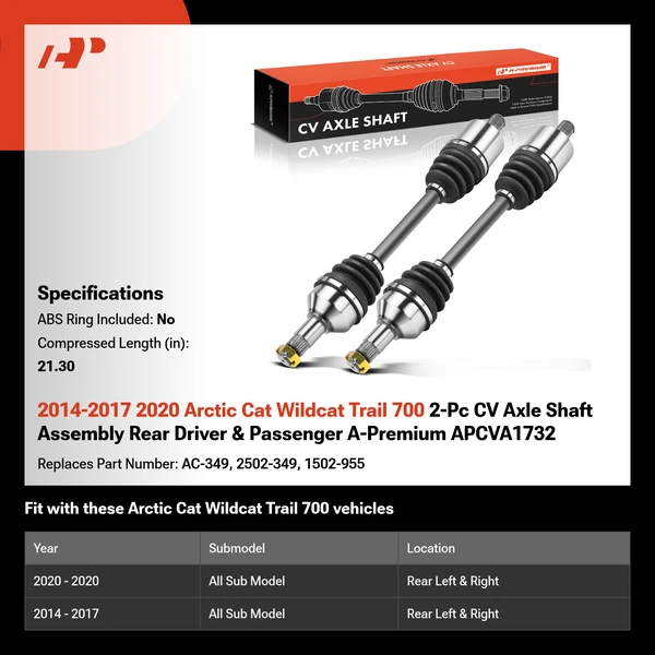 2014-2017 2020 Arctic Cat Wildcat Trail 700 2-Pc CV Axle Shaft Assembly Rear Driver & Passenger A-Premium APCVA1732