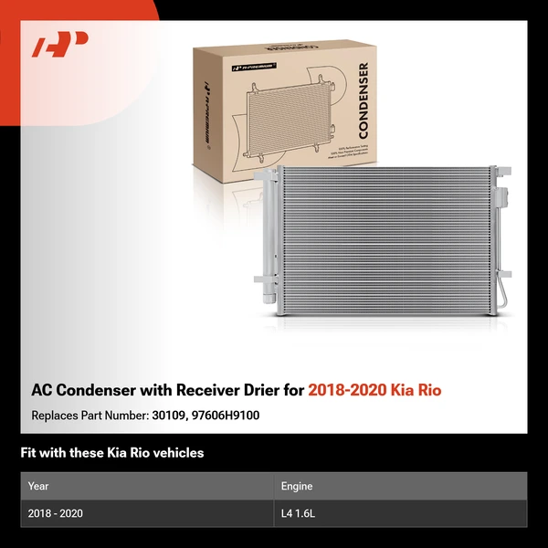 AC Condenser with Receiver Drier for 2018-2020 Kia Rio