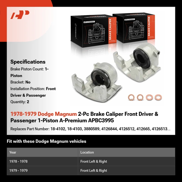 1978-1979 Dodge Magnum 2-Pc Brake Caliper Front Driver & Passenger 1-Piston A-Premium APBC3995