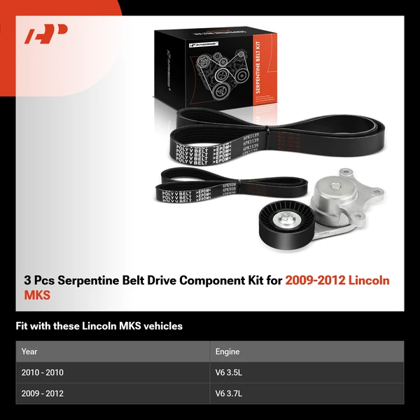 3 Pcs Serpentine Belt Drive Component Kit for 2009-2012 Lincoln MKS