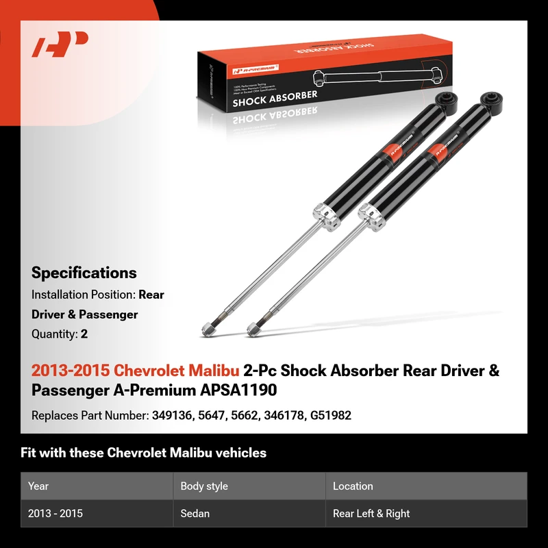 2013-2015 Chevrolet Malibu 2-Pc Shock Absorber Rear Driver & Passenger A-Premium APSA1190