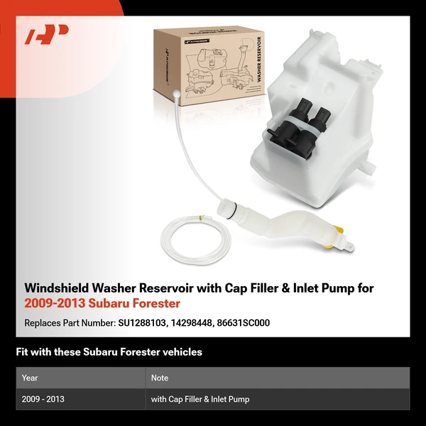 Windshield Washer Reservoir with Cap Filler & Inlet Pump for 2009-2013 Subaru Forester