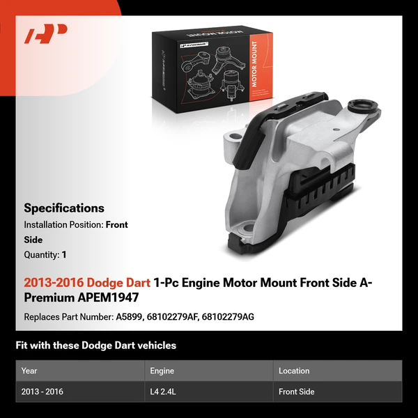 2013-2016 Dodge Dart 1-Pc Engine Motor Mount Front Side A-Premium APEM1947