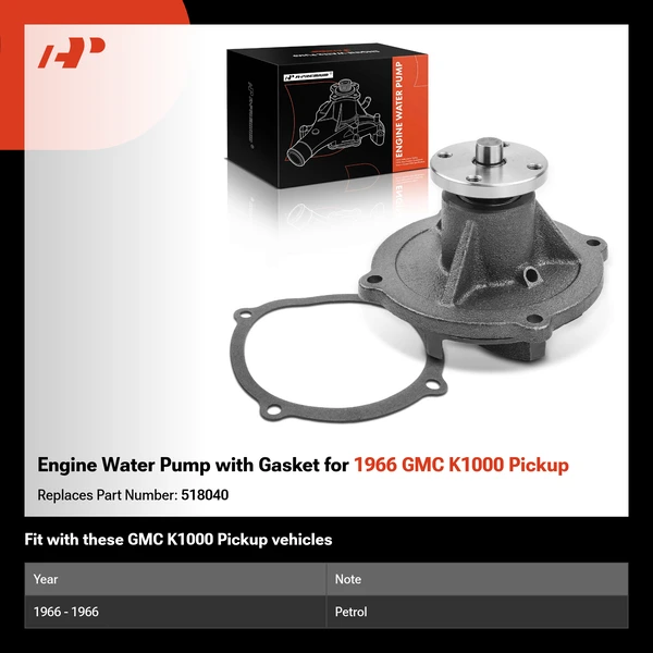 Engine Water Pump with Gasket for 1966 GMC K1000 Pickup
