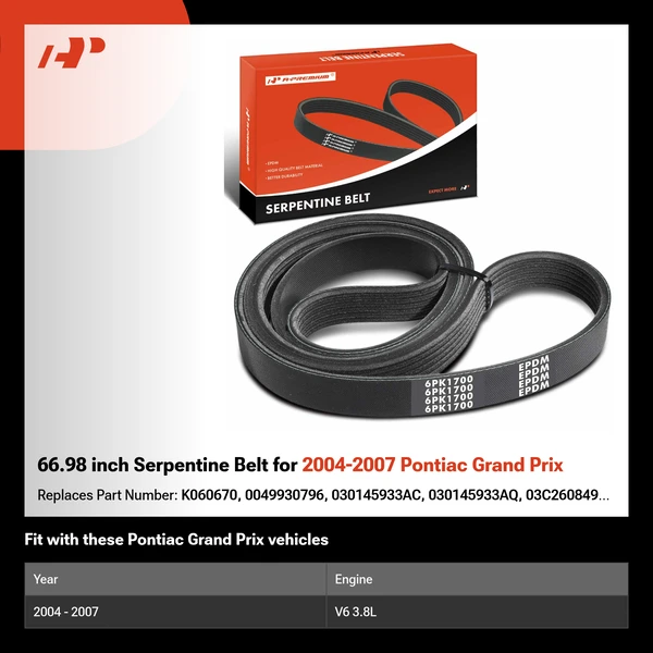 66.98 inch Serpentine Belt for 2004-2007 Pontiac Grand Prix