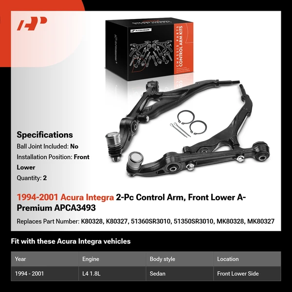 1994-2001 Acura Integra 2-Pc Control Arm, Front Lower A-Premium APCA3493