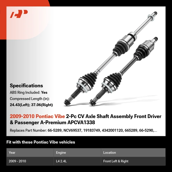 2009-2010 Pontiac Vibe 2-Pc CV Axle Shaft Assembly Front Driver & Passenger A-Premium APCVA1338