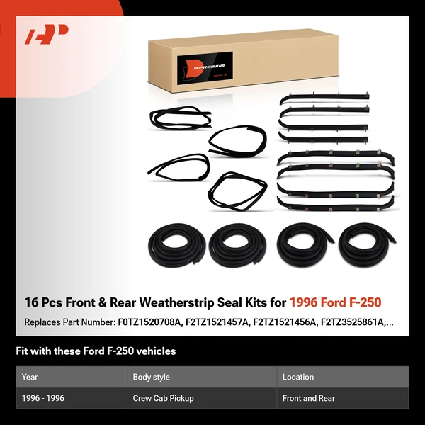16 Pcs Front & Rear Weatherstrip Seal Kits for 1996 Ford F-250