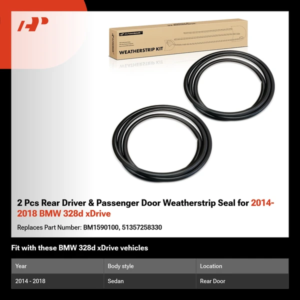 2 Pcs Rear Driver & Passenger Door Weatherstrip Seal for 2014-2018 BMW 328d xDrive