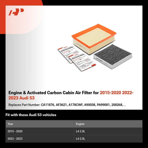 Engine & Activated Carbon Cabin Air Filter for 2015-2020 2022-2023 Audi S3