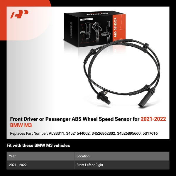 Front Driver or Passenger ABS Wheel Speed Sensor for 2021-2022 BMW M3