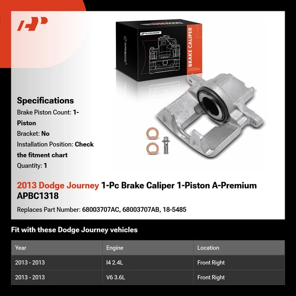 2013 Dodge Journey 1-Pc Brake Caliper 1-Piston A-Premium APBC1318