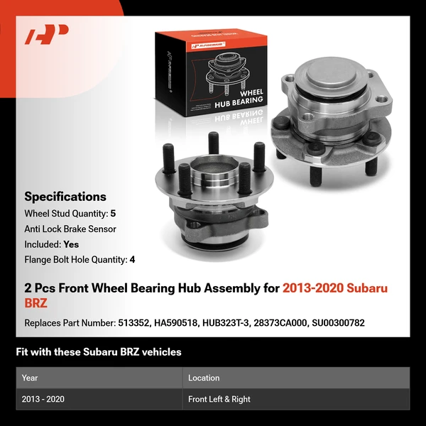 2 Pcs Front Wheel Bearing Hub Assembly for 2013-2020 Subaru BRZ