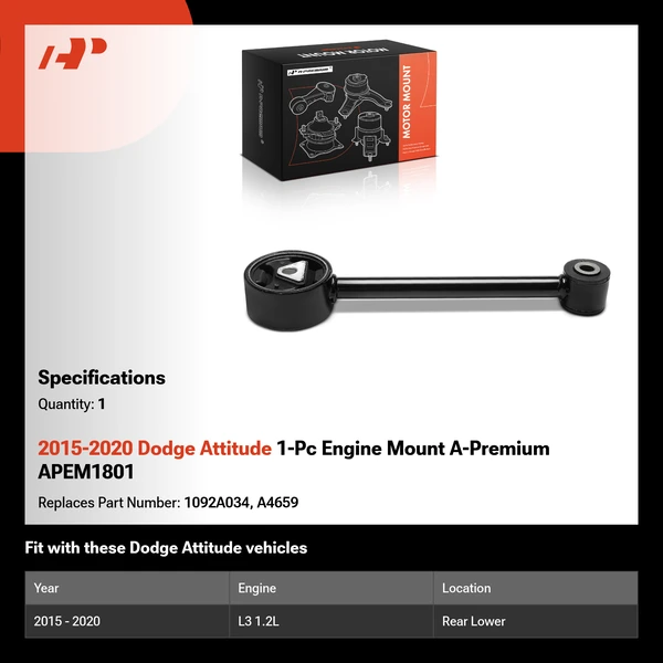2015-2020 Dodge Attitude 1-Pc Engine Mount A-Premium APEM1801