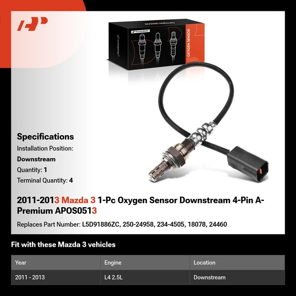 2011-2013 Mazda 3 1-Pc Oxygen Sensor Downstream 4-Pin A-Premium APOS0513
