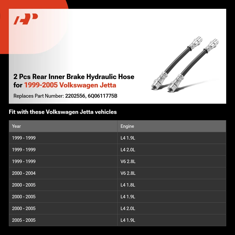 2 Pcs Rear Inner Brake Hydraulic Hose for 1999-2005 Volkswagen Jetta
