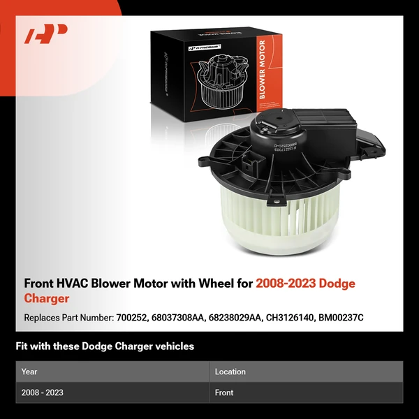 Front HVAC Blower Motor with Wheel for 2008-2023 Dodge Charger