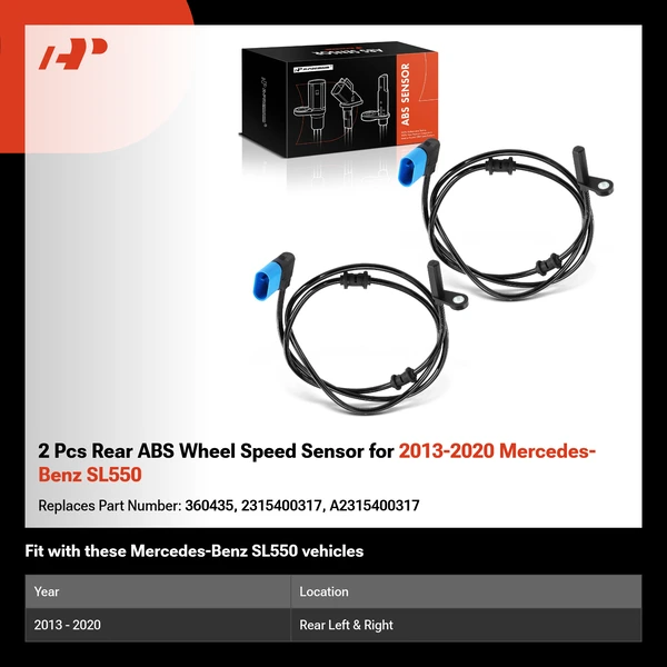 2 Pcs Rear ABS Wheel Speed Sensor for 2013-2020 Mercedes-Benz SL550