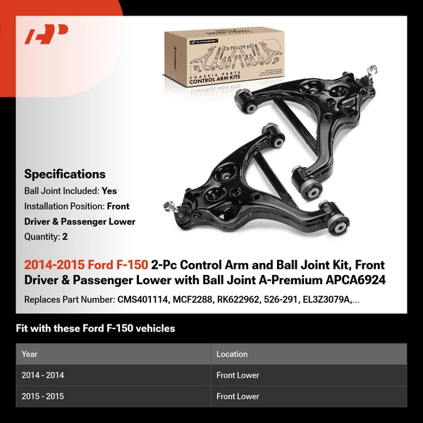 2014-2015 Ford F-150 2-Pc Control Arm and Ball Joint Kit, Front Driver & Passenger Lower with Ball Joint A-Premium APCA6924
