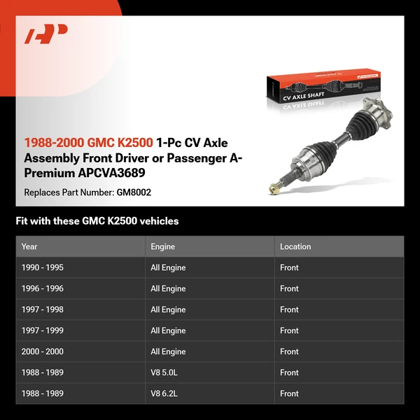 1988-2000 GMC K2500 1-Pc CV Axle Assembly Front Driver or Passenger A-Premium APCVA3689