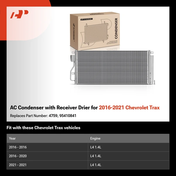 AC Condenser with Receiver Drier for 2016-2021 Chevrolet Trax