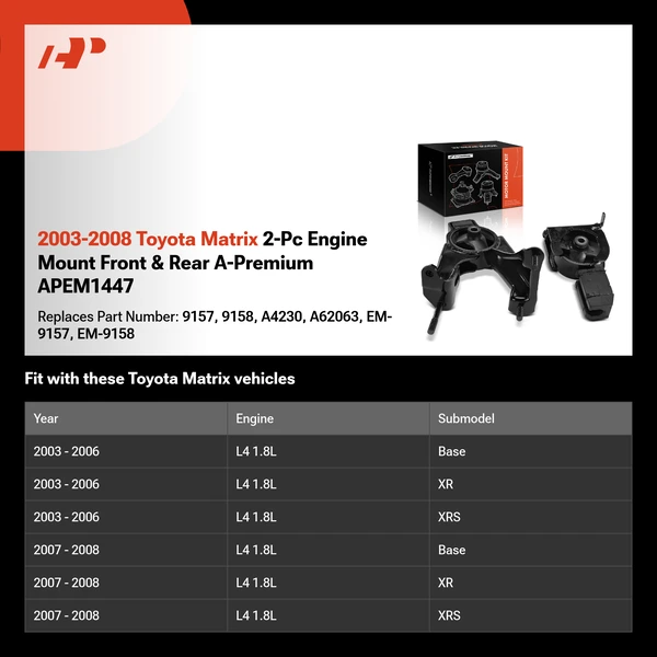 2003-2008 Toyota Matrix 2-Pc Engine Mount Front & Rear A-Premium APEM1447