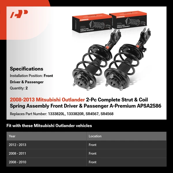 2008-2013 Mitsubishi Outlander 2-Pc Complete Strut & Coil Spring Assembly Front Driver & Passenger A-Premium APSA2586