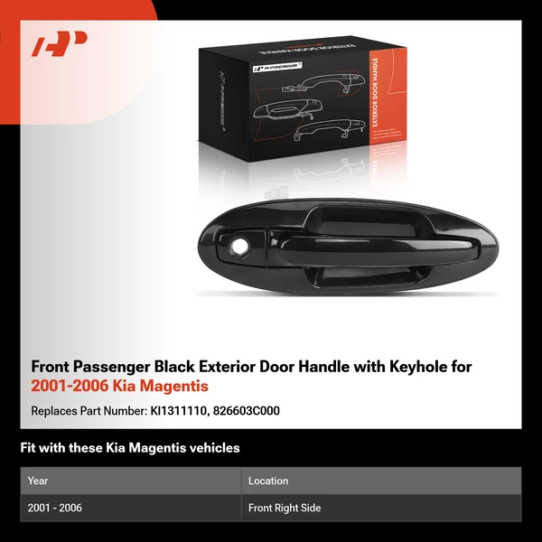 Front Passenger Black Exterior Door Handle with Keyhole for 2001-2006 Kia Magentis