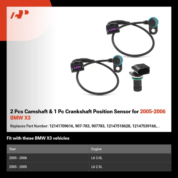 2 Pcs Camshaft & 1 Pc Crankshaft Position Sensor for 2005-2006 BMW X3