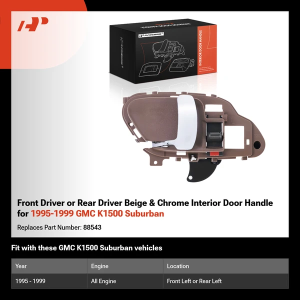Front Driver or Rear Driver Beige & Chrome Interior Door Handle for 1995-1999 GMC K1500 Suburban
