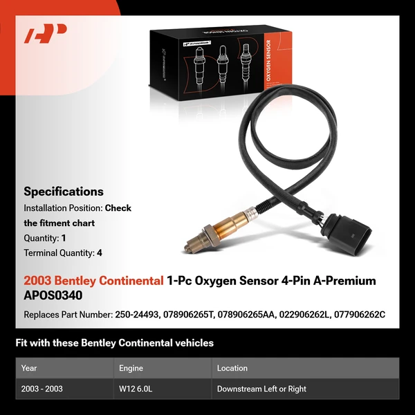 2003 Bentley Continental 1-Pc Oxygen Sensor 4-Pin A-Premium APOS0340
