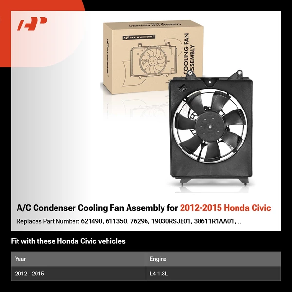A/C Condenser Cooling Fan Assembly for 2012-2015 Honda Civic