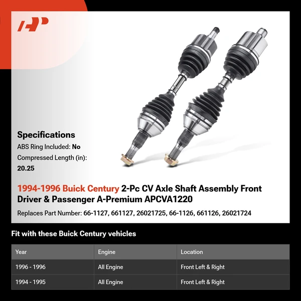 1994-1996 Buick Century 2-Pc CV Axle Shaft Assembly Front Driver & Passenger A-Premium APCVA1220