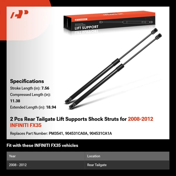 2 Pcs Rear Tailgate Lift Supports Shock Struts for 2008-2012 INFINITI FX35