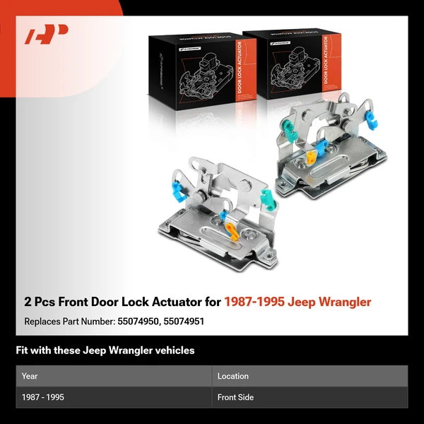 2 Pcs Front Door Lock Actuator for 1987-1995 Jeep Wrangler