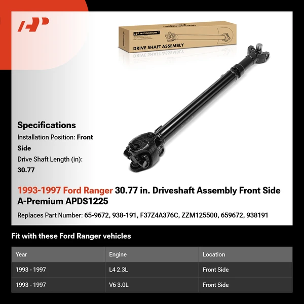 1993-1997 Ford Ranger 30.77 in. Driveshaft Assembly Front Side A-Premium APDS1225