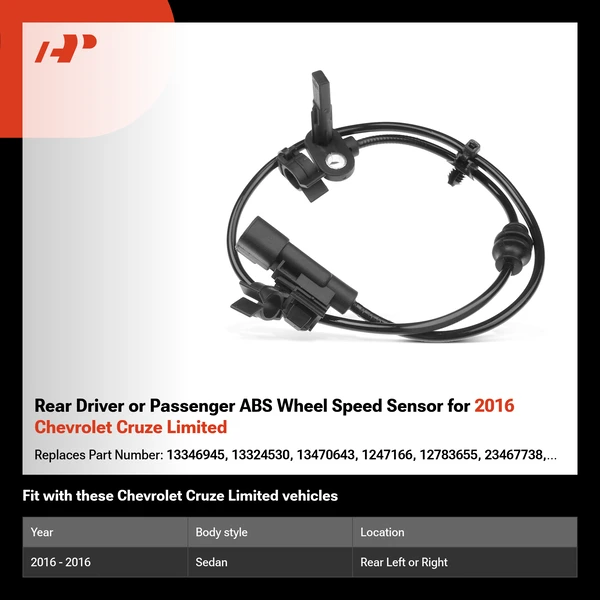 Rear Driver or Passenger ABS Wheel Speed Sensor for 2016 Chevrolet Cruze Limited