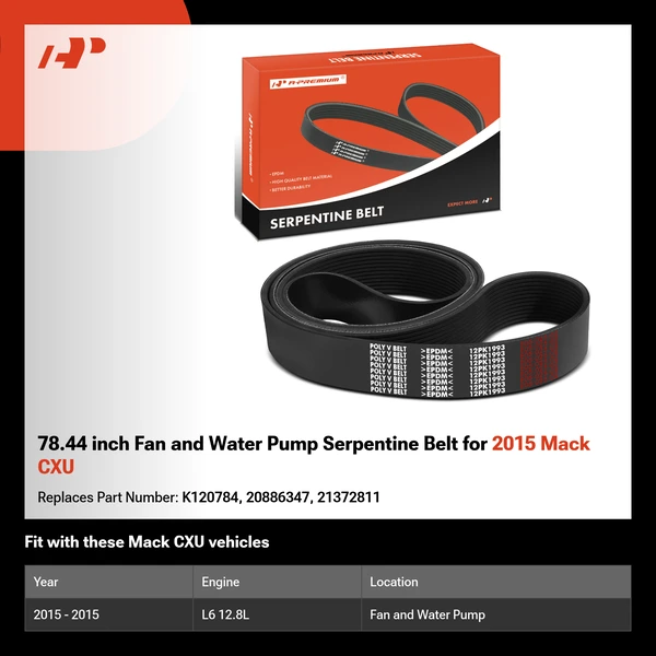 78.44 inch Fan and Water Pump Serpentine Belt for 2015 Mack CXU