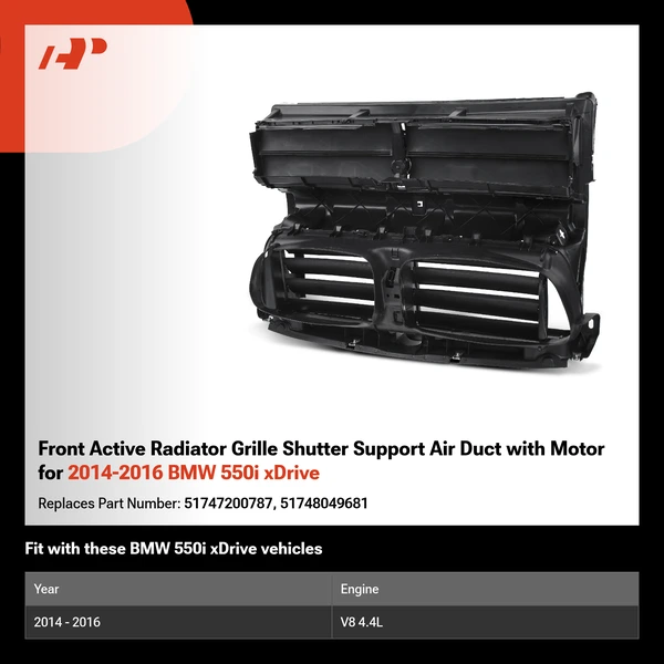 Front Active Radiator Grille Shutter Support Air Duct with Motor for 2014-2016 BMW 550i xDrive