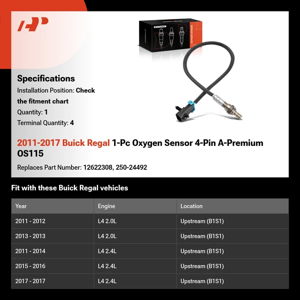2011-2017 Buick Regal 1-Pc Oxygen Sensor 4-Pin A-Premium OS115