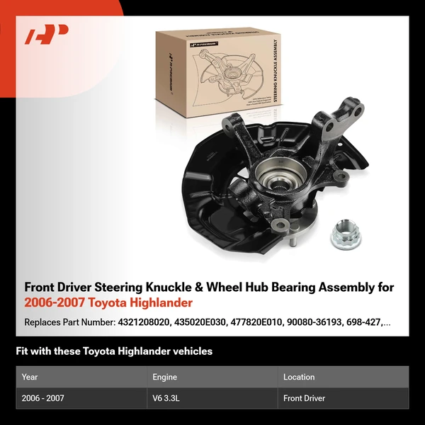 Front Driver Steering Knuckle & Wheel Hub Bearing Assembly for 2006-2007 Toyota Highlander