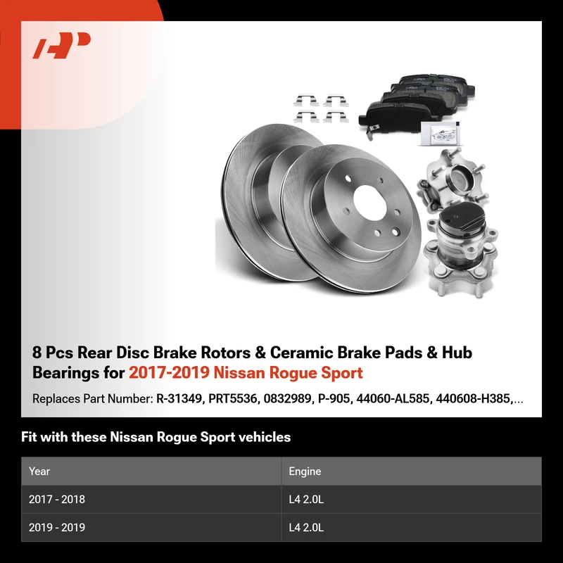 8 Pcs Rear Disc Brake Rotors & Ceramic Brake Pads & Hub Bearings for 2017-2019 Nissan Rogue Sport