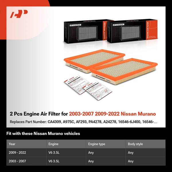 2 Pcs Engine Air Filter for 2003-2007 2009-2022 Nissan Murano