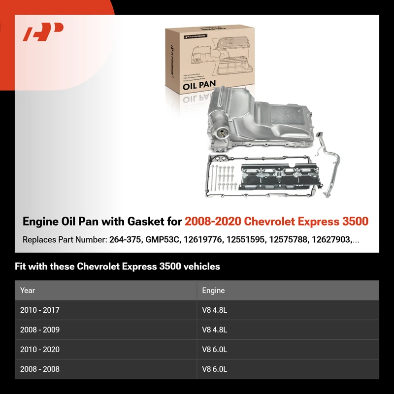 Engine Oil Pan with Gasket for 2008-2020 Chevrolet Express 3500