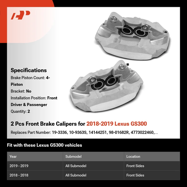 2 Pcs Front Brake Calipers for 2018-2019 Lexus GS300